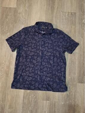 Polo Ralph Lauren Mens Blue Cotton Paisley Print Short Sleeve Polo SZ L